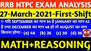 RRB NTPC 27 March 1st Shift paper Analysis || NTPC Maths paper || NTPC Math Reasoning Questions