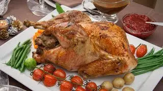 How to Roast a Stuffed Thanksgiving Turkey  with Cranberry Sauce and Gravy