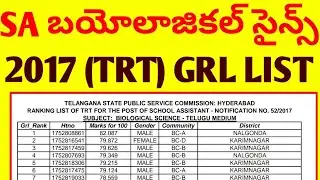 SA బయలాజికల్ సైన్స్ 2017(TRT) GRL LIST/DSC CUT OFF MARKS 2024 ANALYSIS