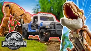 T.Rex Fierce Changers Chase the Dino Trackers | Jurassic World | Mattel Action!