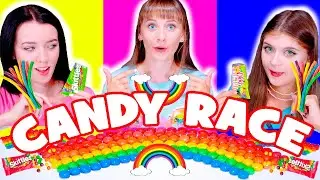 ASMR Candy Race with Sour Rainbow Candy