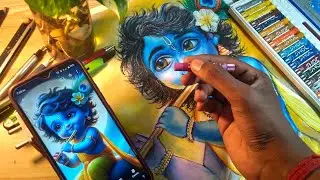shree Krishna oil pastel drawing/little Krishna drawing/krishna painting with oil pastel #krishna