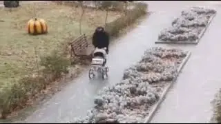 Супер папа. Харьковчанин на коньках, в гололед гуляет с ребенком в коляске!
