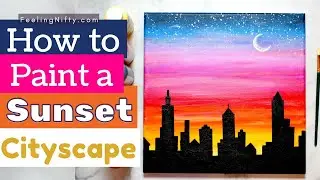 How To Paint A Sunset Cityscape 🌆 Easy! 🌆 | Beginner Acrylic Painting Step by Step Tutorial