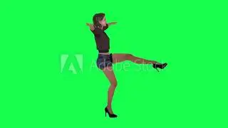 Street woman dancing and stomping following her favorite team's victory from the left angle on the