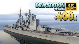 Battleship Devastation with +400k on map Okinawa - World of Warships