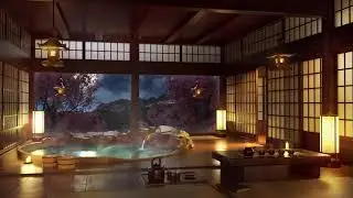Japanese Onsen   Water Sounds with Piano, Flute and Koto Music for Sleep, Meditation, Study