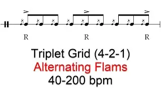 Alternating flams | 40-200 bpm triplet grid sheet music