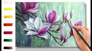 Blooming magnolia. How yo paint flowers🎨ACRYLIC tutorial DEMO