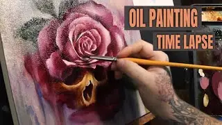 OIL PAINTING TIME LAPSE - Skull & Rose ----- Corey Lewis Tattoos & Art