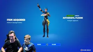 LEVEL 195 Today! & GIFTING My 9 Year Old Kid NEW Fortnite Emote AUTOGRAPH, PLEASE! (Synced Emote)