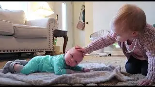 Eliza trying to help Jack with Tummy Time - Family Vlog January 2019