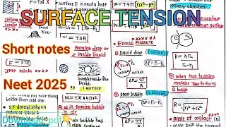 Surface Tension Short Notes | NEET 2025