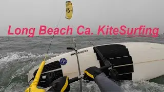 Kitesurfing Belmont Shore Long Beach Bomb Cyclone Wet Rain Fog and FUN! Mikey Mike Early Session :)