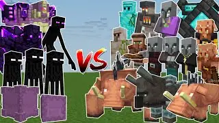 END MOBS TEAM vs PIGLIN, ILLAGER & VILLAGER MOBS TEAM (Minecraft Mob Battle)