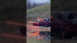 Tracers shredding a car            