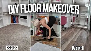 DIY FLOOR MAKEOVER- Peel & Stick Tile Over Carpet (RENTER FRIENDLY- BUDGET FRIENDLY) Entire Process