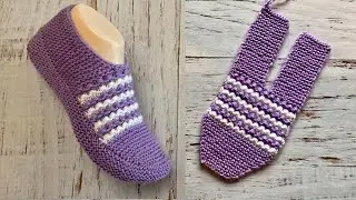 NEW 2022: Cool slippers-slippers on two knitting needles without seams // iki patik modeller