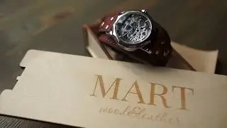 MART Watch. Механические часы на широком браслете из кожи Aviator Brown