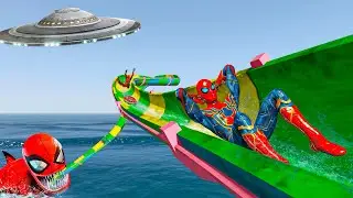 Spiderman in water slides/Epic Ragdoll Physics/ GTA 5 Ep.141 #waterslide #ragdoll #spiderman