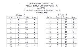 AMU M.Sc botany Entrance answer key 2022-23