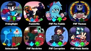 FNF Nonsense v2, FNF Funkin Mix, FNF Pacman, FNF Thomas' Railway Showdown, FNF Animation V1
