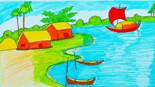 Como Dibujar y Colorear Riverside Village - Dibujos Para Niños con Aprender Colores