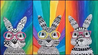 Desenho com grafismos zentangle - coelhinho da páscoa