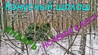 Ночевка в лесу.Конусный шалаш.Январь.