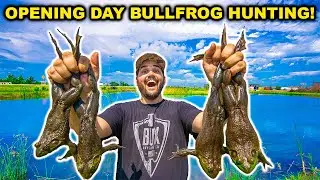 BULLFROG Hunting the WAREHOUSE Pond OPENING DAY!!! (Catch Clean Cook)