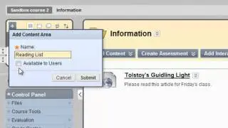 How to create a new content area in Blackboard