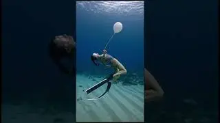 Beautiful diver underwater flying