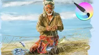 [Krita] Painting Process of Fisherman PART 1| Kerala superhero