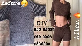 DIY OVERSIZED SWEATER TRANSFORMED INTO A TWO PIECE SET|FASHION NOVA DUPE | CLOTHING HACKS