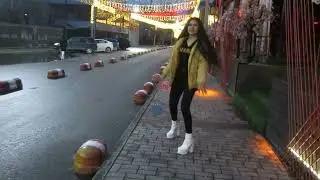 Karina - Passion2Fashion #0263: Karina is dressed for an evening-event (Boots and Dress outdoor)