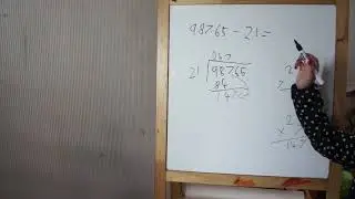KS 2 Mathematics: Long division with remainder (5 digits by 2 digits) step by step: 98765 ÷ 21