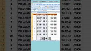 Shortcut Key for Hide and Unhide Column in Excel  #excelshorts #exceltips #exceltech
