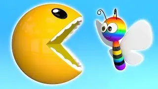 Learn Colors with Pacman as He eat Colorful Butterfly and Gummy Bear for kids