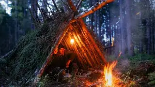 Building Bushcraft Shelter UNDER the Northern Lights?! 🌌 - with Girlfriend