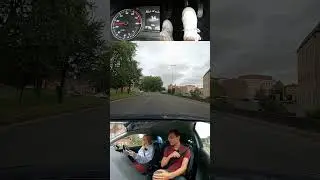 Using the dual controls at a roundabout. 