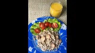 Гречневая лапша(соба) с креветками в сливочном соусе