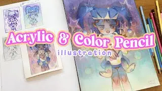 My new favorite way to paint?👀 Using acrylics like watercolors! Mix media illustration process ✍️