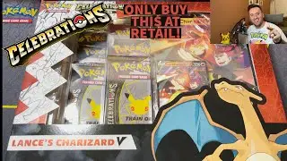 Pokémon Celebrations Lance's Charizard V-Box Opening and Review! Only Buy this @ Retail! CRAZY PULLS