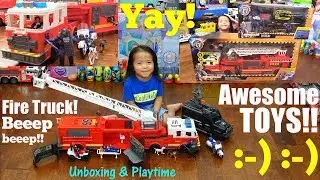 Children's Toy Cars and Toy Trucks: Kids' Fire Truck Playset and SWAT Police Toy Car Unboxing
