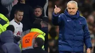 Jose Mourinho reacts after Eric Dier confront Tottenham fan