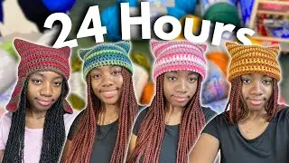 How Many Cat Beanies can I Crochet in 24 Hours #crochet #catbeanie #crochetchallenge