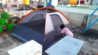 AmazonBasics 4 Person Polyester Dome Water Resistant Tent for Camping |A night in a tent on the roof