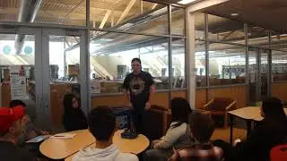 Delivering a speech on robot combat