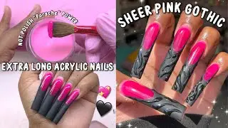SHEER PINK MATTE BLACK FRENCH GOTHIC INSPIRED SET 🎀🖤 | NOT POLISH "PORSCHE" ACRYLIC