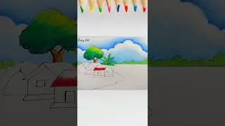 Simple Landscape Drawing|| Scenery Drawing 